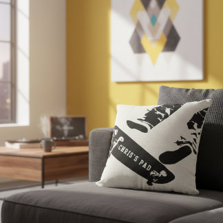 Cojín Decorativo Salto de monopatín personalizado – Blanco y negro