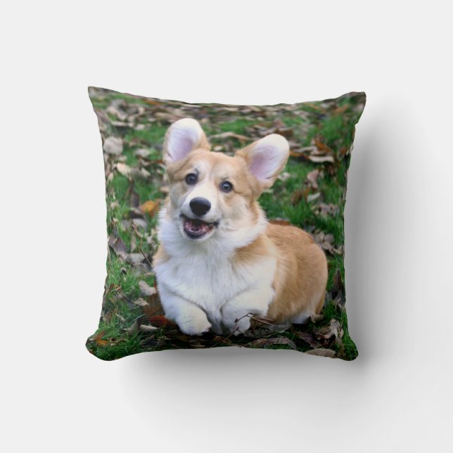 Cojín Decorativo Salto de Perro Corgi Cute (Anverso)