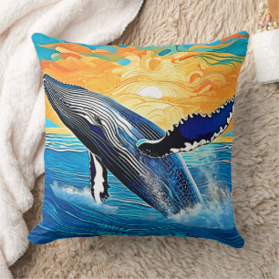 Cojín Decorativo Salto del Atardecer de la Ballena Jorobada Arte