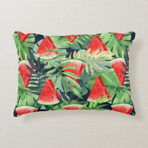 Cojín Decorativo Saltos de sandía con hojas tropicales