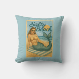 Cojín Decorativo Salty Beach Retro Pin-Up Mermaid Art Coastal Decor