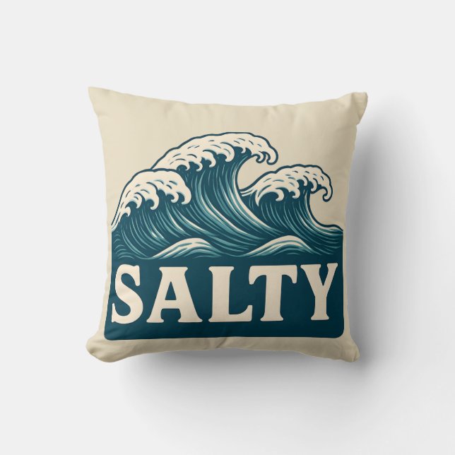 Cojín Decorativo Salty Blue Surf Beach Waves Nautical Coastal Decor (Anverso)