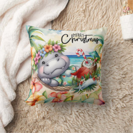 Cojín Decorativo Saludo de Navidad de Hippo Hawaii