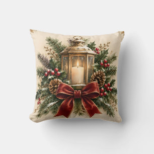 Cojín Decorativo Saludo de Navidad Pastel, Vela Acogedora, Cinta