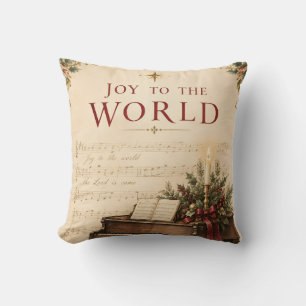 Cojín Decorativo Saludo de Navidad vintage, estilo música clásica