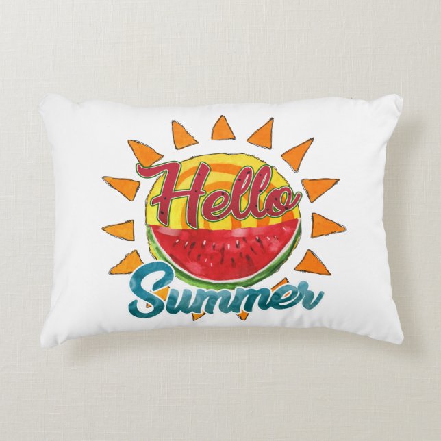 Cojín Decorativo Saludo | sandía acuática y sol vibrante (Anverso)