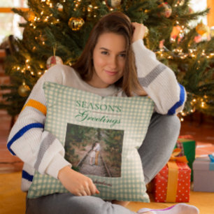 Cojín Decorativo Saludos de temporada a los Navidades de Gingham