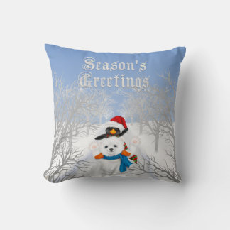 Cojín Decorativo Saludos de temporada de pingüino y oso polar azul
