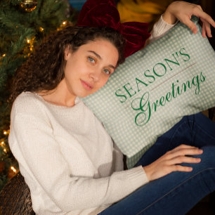 Cojín Decorativo Saludos de temporada Gingham Navidad