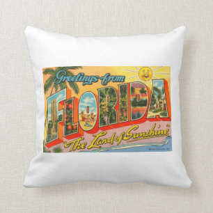 Cojín Decorativo Saludos desde postal antigua de Florida