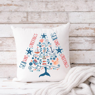Cojín Decorativo Saludos Navideños Árbol Náutico Costero de Navidad