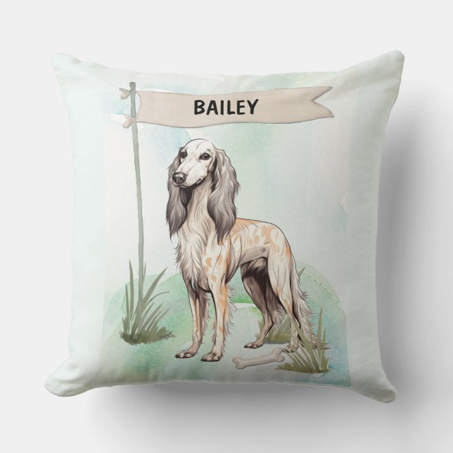 Cojín Decorativo Saluki Watercolor Personalized Dog (Anverso)