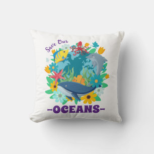 Cojín Decorativo Salva nuestros océanos Flor Ballena Diseño Colorid