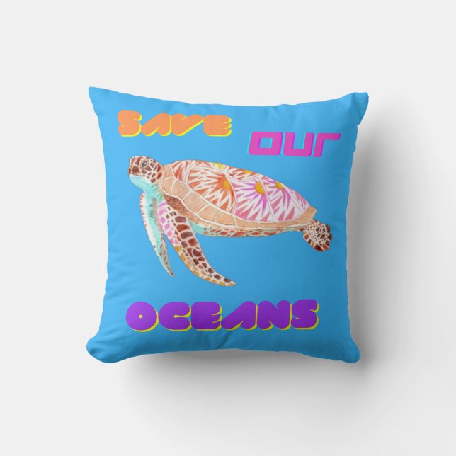 Cojín Decorativo Salvar a nuestra tortuga oceánica (Anverso)