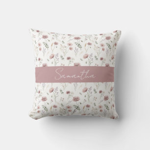 Cojín Decorativo Salvia verde rosa polvoriento acuarela flor silves