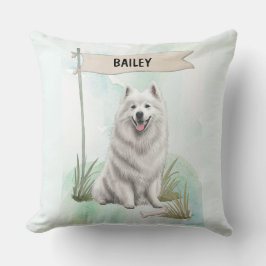 Cojín Decorativo Samoyed Acuarela Perro Personalizado