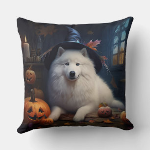 Cojín Decorativo Samoyed Calabazas Halloween Espeluznante