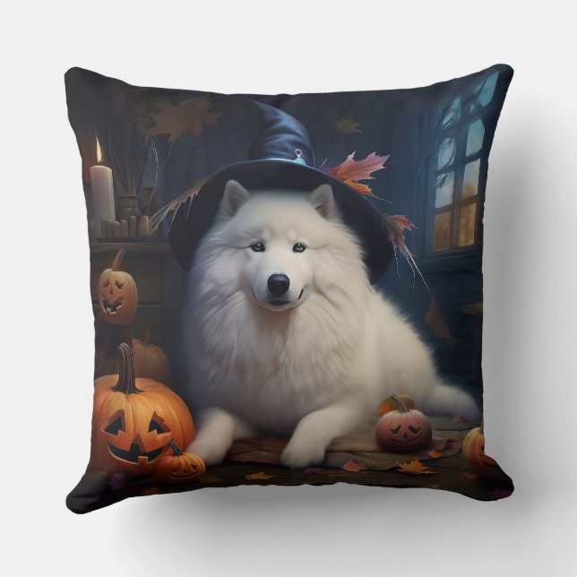 Cojín Decorativo Samoyed Pumpkins Halloween Scary (Reverso )
