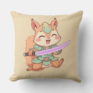 Cojín Decorativo Samurái de ardilla Kawaii.