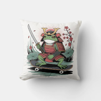 Cojín Decorativo Samurai frog warrior skateboard Throw Pillow