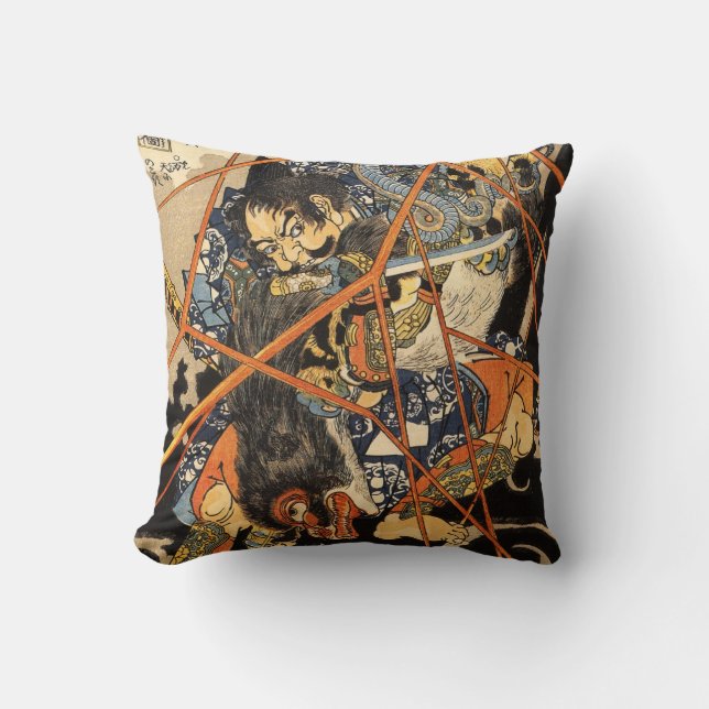 Cojín Decorativo Samurai que mata a un monstruo (Anverso)
