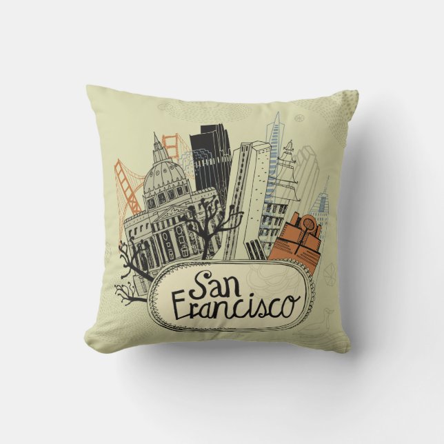Cojín Decorativo San Francisco dibujado mano (Anverso)