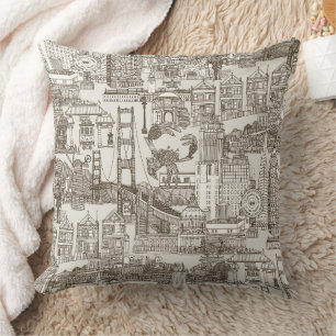 Cojín Decorativo San Francisco toile té marrón fuerte blanco