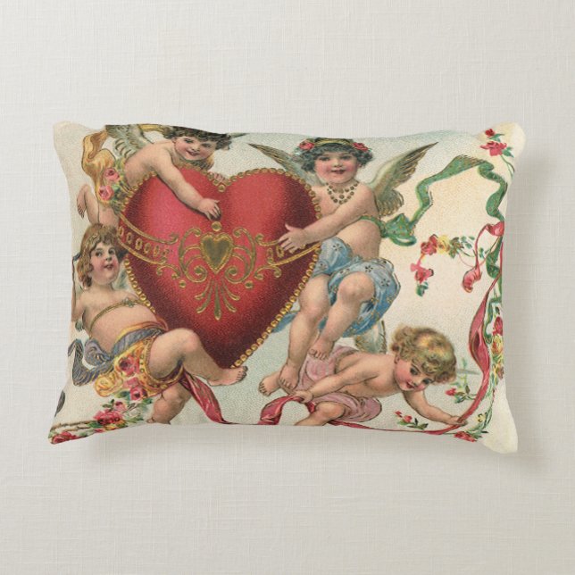 Cojín Decorativo San Valentín de época, ángeles victorianos Corazón (Reverso)