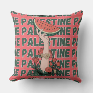 Cojín Decorativo sandía, flores y texto palestino Repetir
