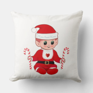 Cojín Decorativo Santa bebé elfo de Navidad lindo y bastones de car