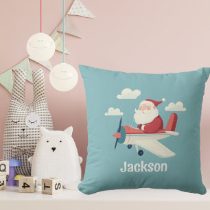 Cojín Decorativo Santa Claus Avión Nubes Niño Navidad Personalizada