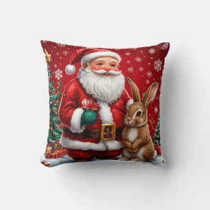 Cojín Decorativo Santa Claus clásico con conejo