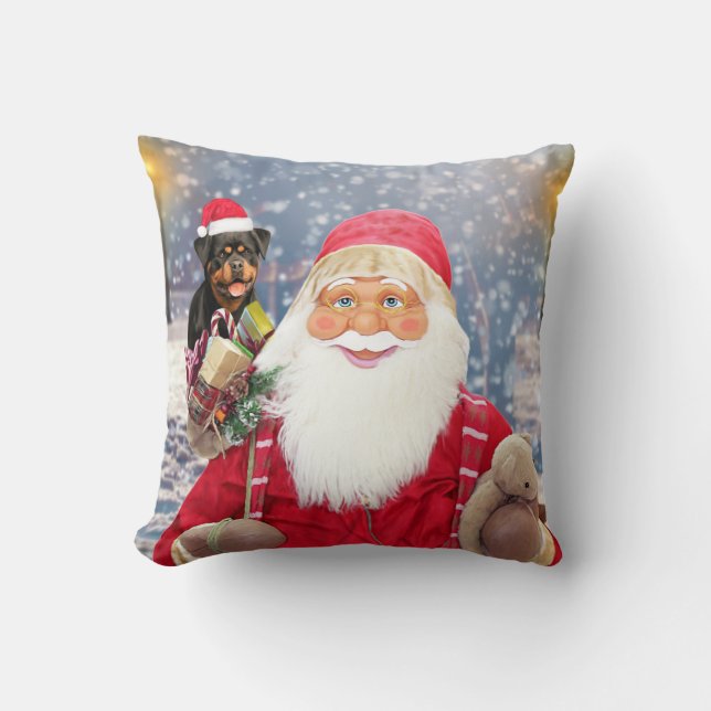 Cojín Decorativo Santa Claus con Navidades Regalos Rottweiler Dog (Anverso)