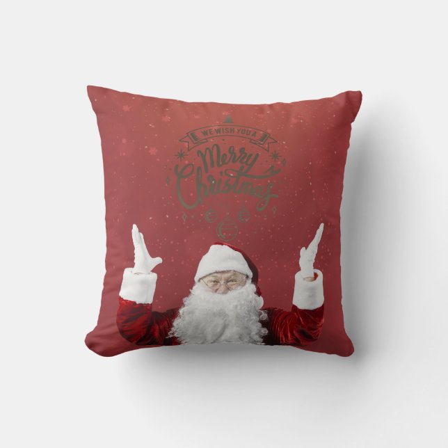 Cojín Decorativo Santa Claus, copos de nieve, rojo (Anverso)