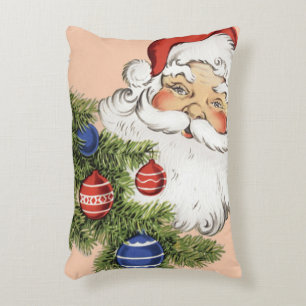 Cojín Decorativo Santa Claus de Navidad vintage con adornos de árbo