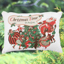 Cojín Decorativo Santa Claus de Navidad vintage y niños bailando