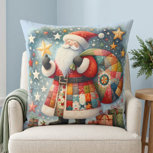 Cojín Decorativo Santa Claus de Patchwork Acolchado con Estrellas d