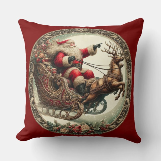 Cojín Decorativo Santa Claus en trineo y renos (Anverso)