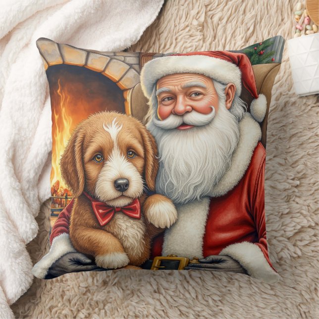 Cojín Decorativo Santa Claus Holding Bernedoodle Christmas Art (Manta)