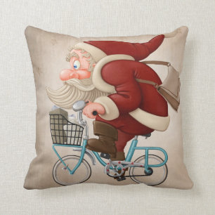 Cojín Decorativo Santa Claus monta en bicicleta