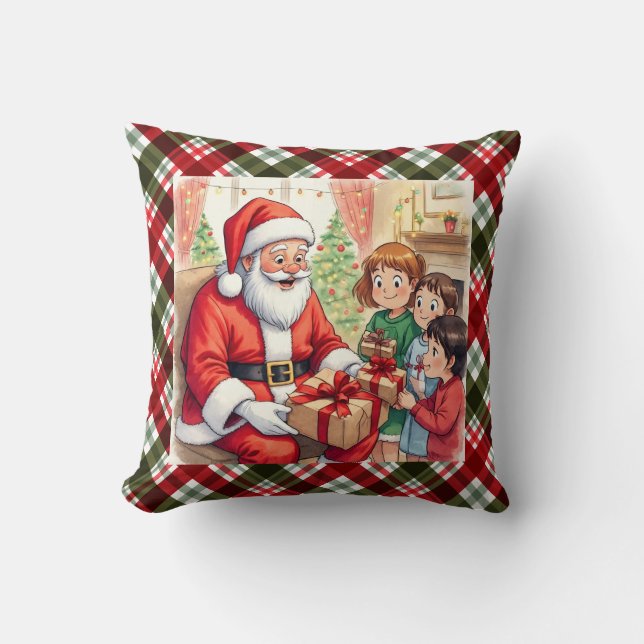 Cojín Decorativo Santa Claus, Navidades que difunden el saludo, (Anverso)