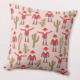 Cojín Decorativo Santa Claus vaquero Navidad occidental rosa