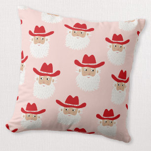 Cojín Decorativo Santa Claus vaquero Navidad occidental rosa