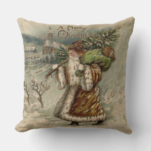 Cojín Decorativo Santa Claus Victoriano con árbol de Navidad
