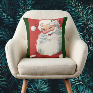 Cojín Decorativo Santa Claus vintage de Navidad, alegre y guiñando