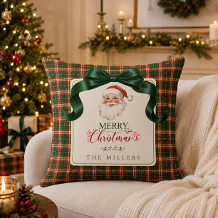 Cojín Decorativo Santa Claus Vintage Plaid Navideño Elegante