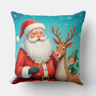 Cojín Decorativo Santa con reno y elfo en festivo
