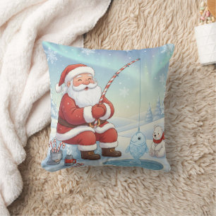 Cojín Decorativo Santa de Navidad personalizado pescando en hielo