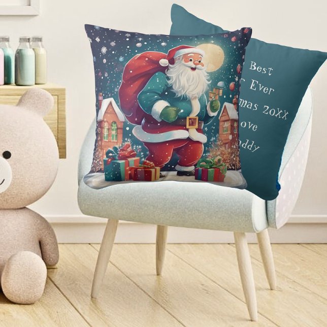 Cojín Decorativo Santa En Una Noche De Navidades Nevados | Turquesa (Front And Back)