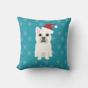 Cojín Decorativo Santa Frenchie, Copos de Nieve Azules